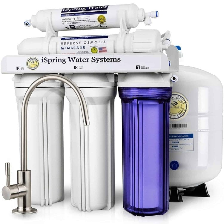 iSpring RCC7 High Capacity Under Sink 5-Stage Reverse Osmosis Drinking Water Filtration System and Ultimate Water Softener