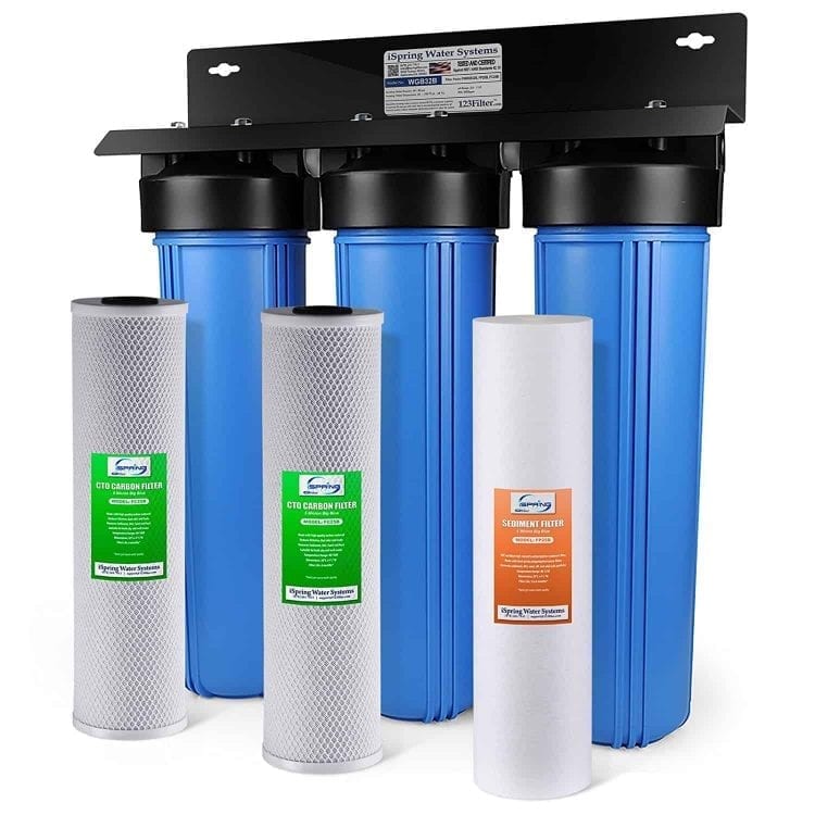 iSpring WGB32B 3-Stage Whole House Water Filtration System w/ 20-Inch Big Blue Sediment and Carbon Block Filters
