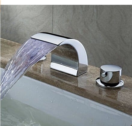 Senlesen Deck Mount Double Handles Led Waterfall Bathroom Sink Faucet