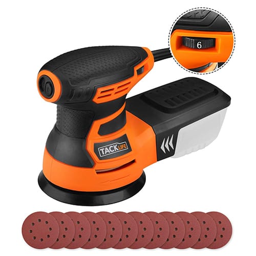 Random Orbit Sander, Tacklife 6 Variable Speed 3.0A 350W / 13000 OPM Orbital Sander with 12 pcs Sandpaper and High-Performance Dust Collection System, Ideal for the DIY and Home Decoration, PRS01A